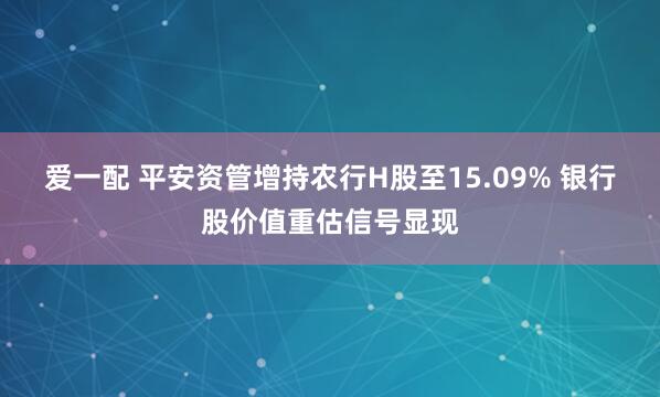 爱一配 平安资管增持农行H股至15.09% 银行股价值重估信号显现