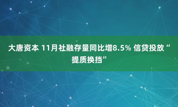 大唐资本 11月社融存量同比增8.5% 信贷投放“提质换挡”