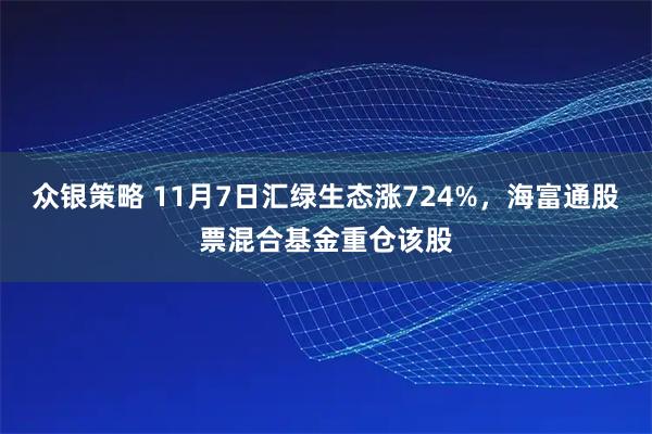 众银策略 11月7日汇绿生态涨724%,海富通股票混合基金重仓该股